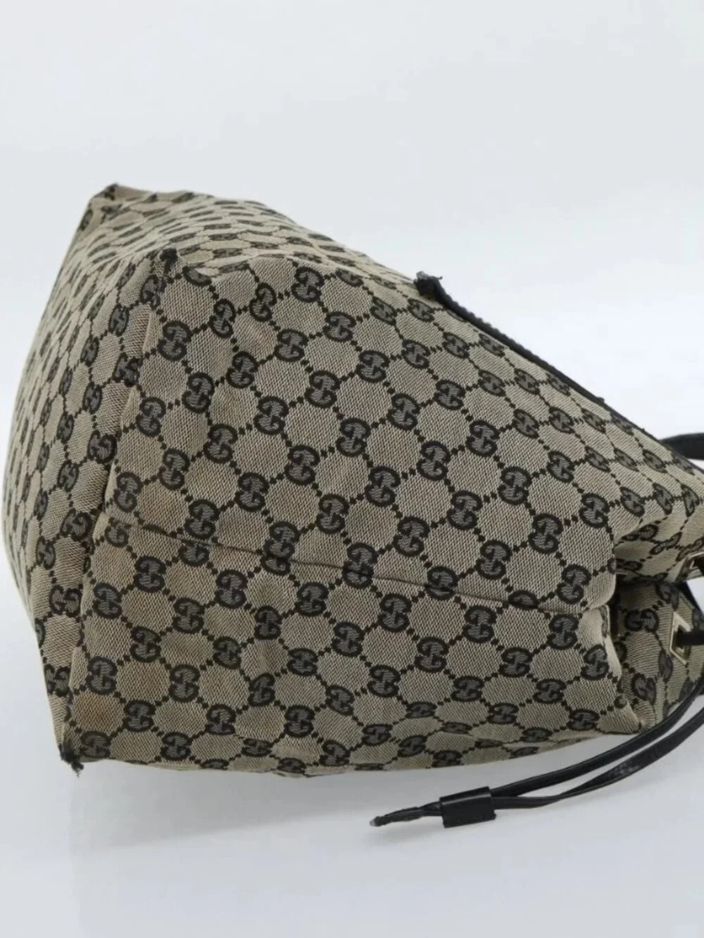 GUCCI GG Canvas Tote Bag Black Beige 019 0493 1669 Auth ka4701